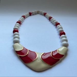 1980’s Retro Red & White Lucite Bead Necklace